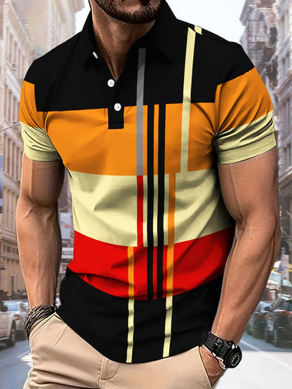 Men's Color Blocking Polo Shirt 3D Printed Outdoor Street Short Sleeve Printed Button Clothing Fashion Design Casual Breathable