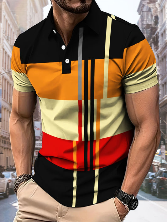 Men's Color Blocking Polo Shirt 3D Printed Outdoor Street Short Sleeve Printed Button Clothing Fashion Design Casual Breathable