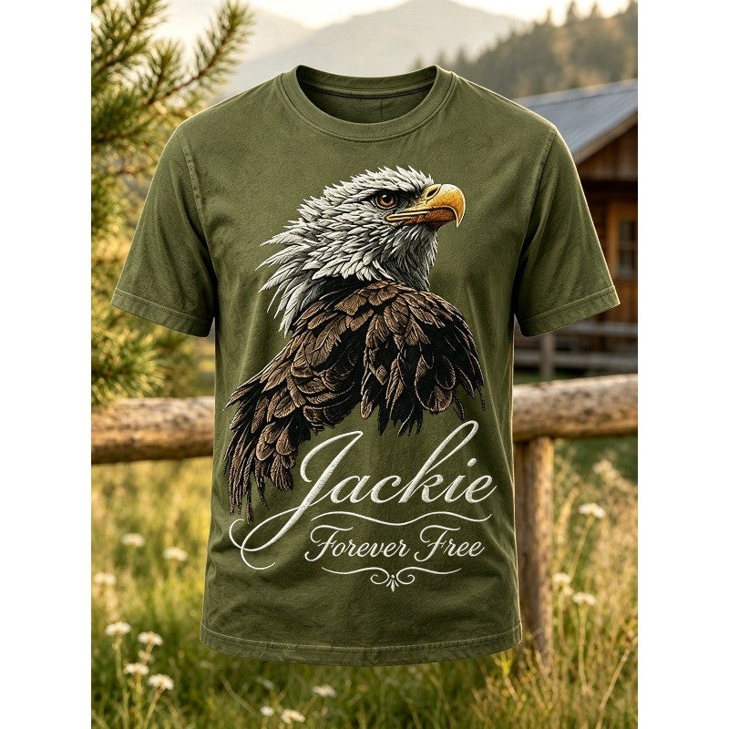 ilstile Men's Forever Free Eagle Jackie  Print T-Shirts Summer Short Sleeve Casual Round Neck Tops Black White Tees New Arrival