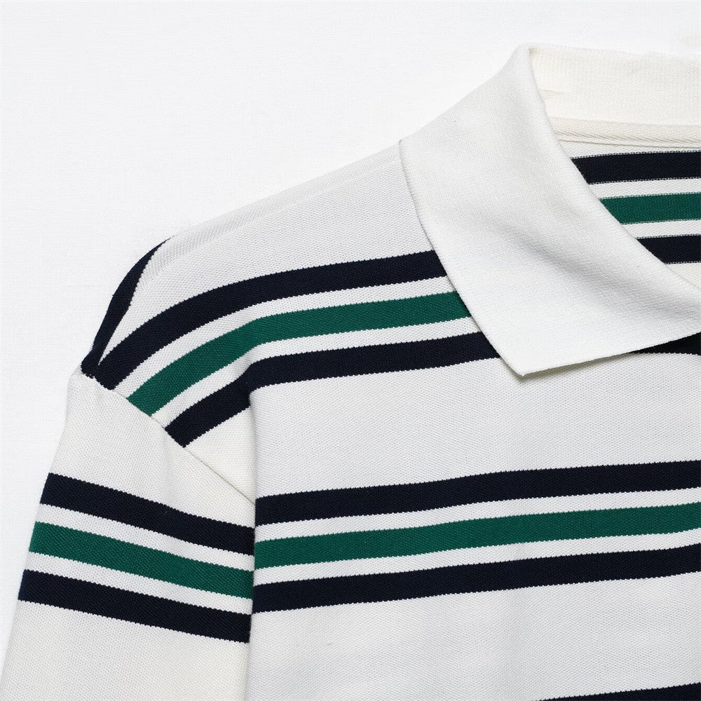 UNIZERA 2025 Women's Long - Sleeve Striped Polo - style Shirts in Burgundy and White with Contrasting Collars for a Casual Look