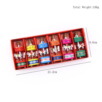Christmas Wooden Carousel Horse Miniature Ornaments Christmas Tree Hanging Pendants New Year Gift Toy For Kid Home Party Decor