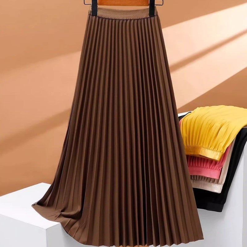 Ladies Fashion Casual Long Skirt Elegant Vintage Pleated Skirts Women Temperament Party Wear Faldas Woman Clothing Streetwear