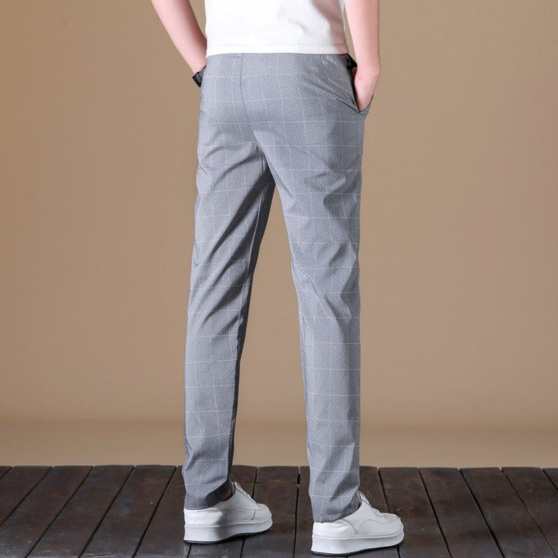 Calças de Seda Gelo Negócio Retas Elástico na Cintura Calças Pretas e Cinzas Respiráveis Roupa Masculina Simples Calças de Terno Casuais Outono Quente