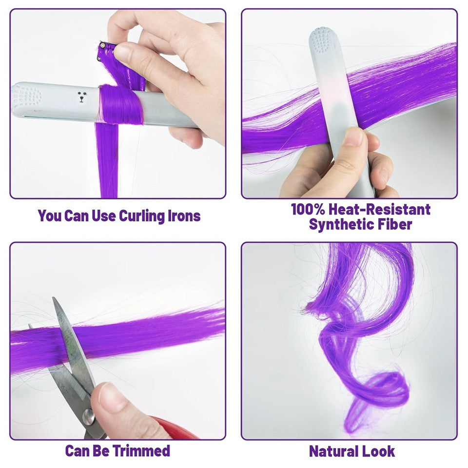 5PÇ/22 polegadas Extensões de Cabelo Coloridas Mechas Presilha em Cabelo Sintético Perucas de Cabelo Roxo para Mulheres Crianças Presente de Halloween Cosplay