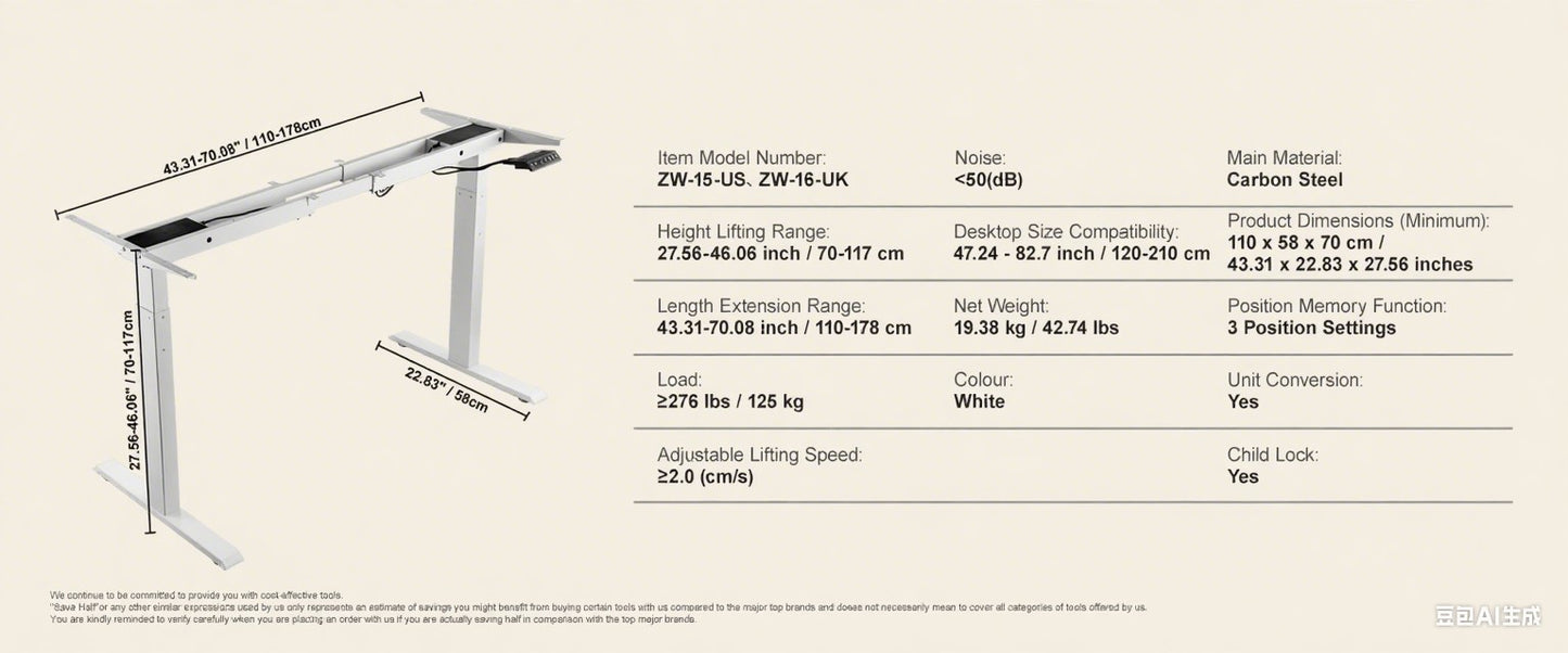 SucceBuy Standing Desk Frame  Electric Stand Up Computer Desk Legs Ergonomic DIY Workstation Base for Home Office Black white