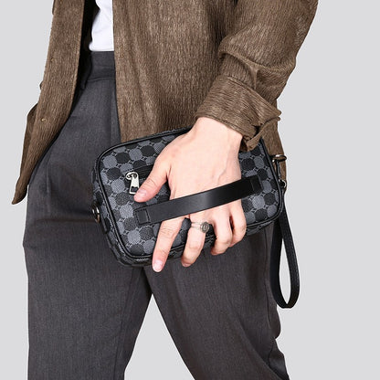 Fashion Business Shoulder Bag PU Leather Men Clutch Bag Wide Strap Crossbody Bag Designer Casual Male Messenger Pack Phone Purse