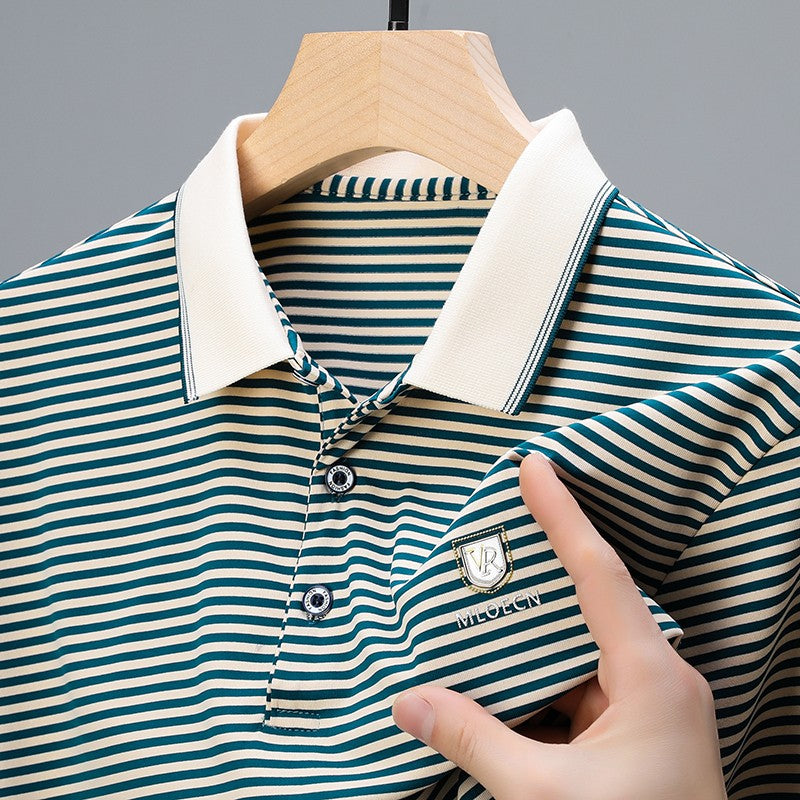 Quality breathable cotton short sleeve men's POLO shirt 2024 summer fashionable shiny diamond inlaid design top soft T-shirt