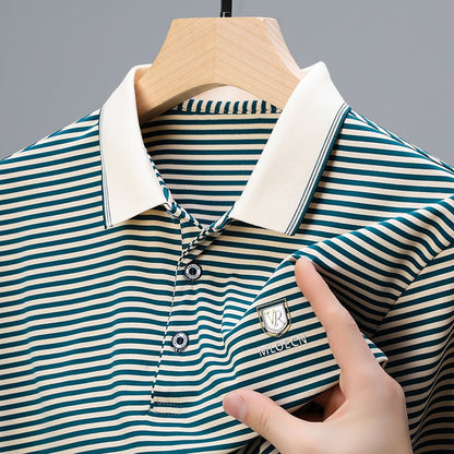 Quality breathable cotton short sleeve men's POLO shirt 2024 summer fashionable shiny diamond inlaid design top soft T-shirt