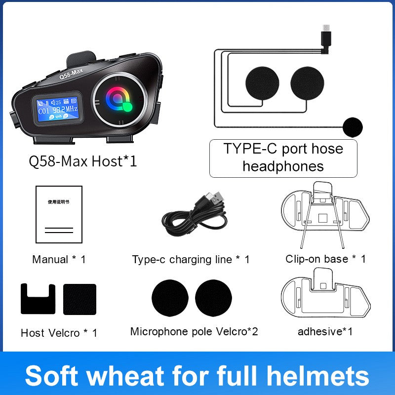 Capacete de motocicleta Q58 Max Bluetooth Intercom IP65 à prova d'água Distância de intercomunicação de 500 metros Compartilhamento de música mista em várias cenas