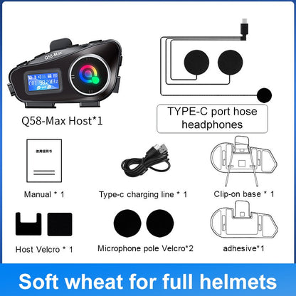 Capacete de motocicleta Q58 Max Bluetooth Intercom IP65 à prova d'água Distância de intercomunicação de 500 metros Compartilhamento de música mista em várias cenas
