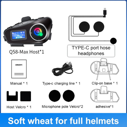 Q58 Max Motorcycle Helmet Bluetooth Intercom IP65 Waterproof Intercom Distance 500 Meters Multi-Scene Mixed Music Sharing