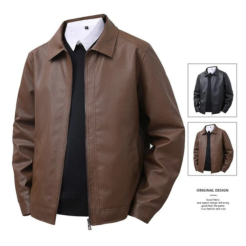 Men's New Leather Jacket Mens Top Windproof Casual Jacket Spring and Autumn Slim Fit Lapel Casual Jacket Bomber Coat