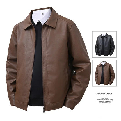 Men's New Leather Jacket Mens Top Windproof Casual Jacket Spring and Autumn Slim Fit Lapel Casual Jacket Bomber Coat