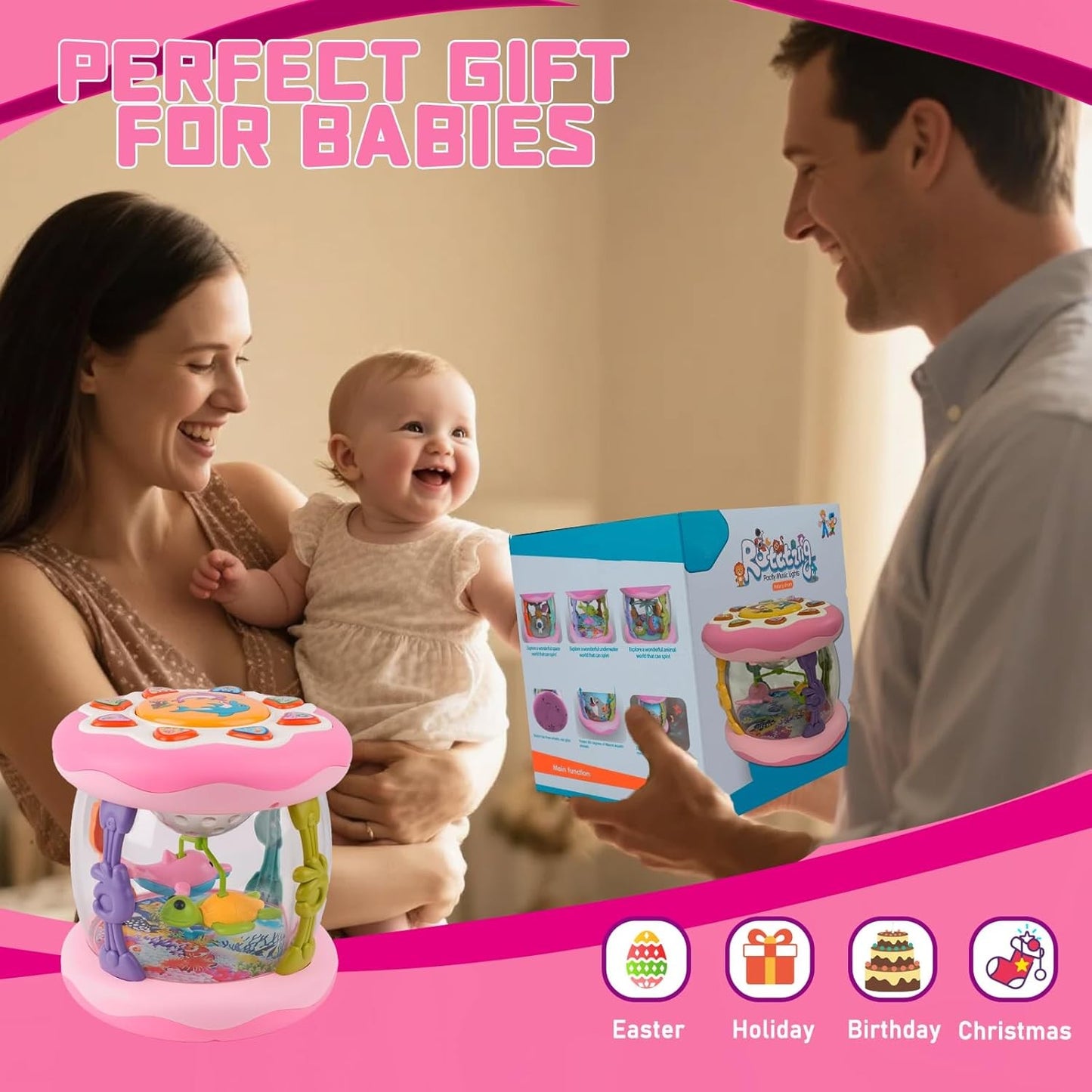 Brinquedo Musical Interativo com Luzes Giratórias 360° que Promove o Aprendizado da Caminhada, Agarrar e Engatinhar do Bebê