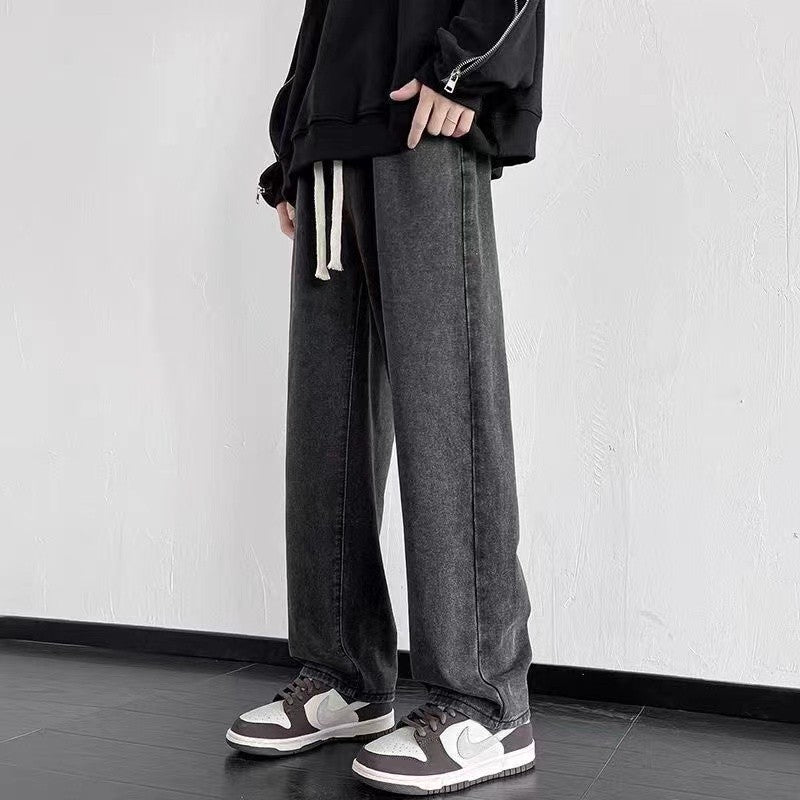 Spring Autumn Men Baggy Jeans Oversize Straight Loose Casual Denim Trousers Solid Color Streetwear Fashion Y2k Wide Leg Pants