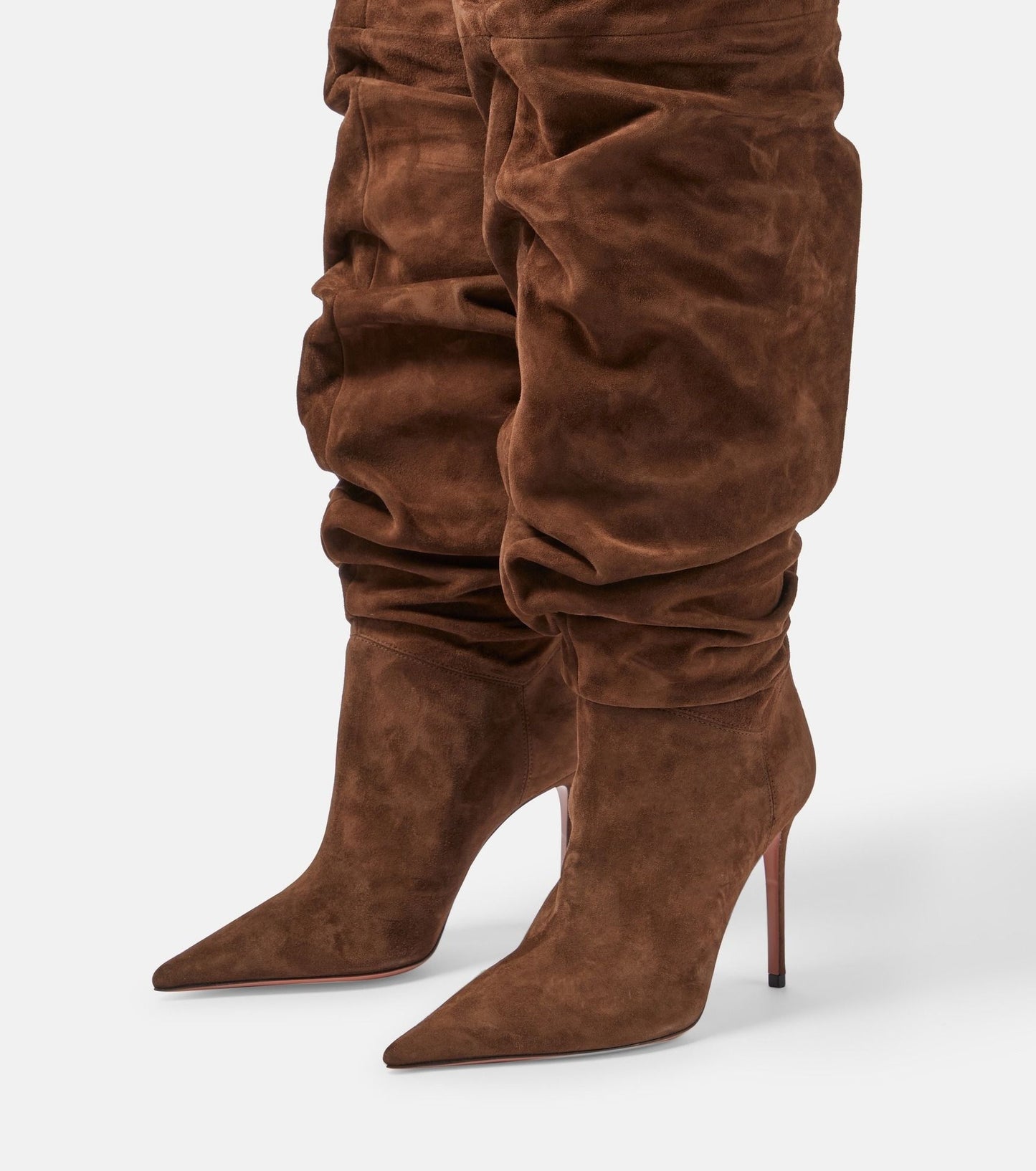 Women's New Pointed Pleated High-heeled Knee High Boots, Autumn and Winter Suede Thigh Boots, Women's Plus Size Stacking Boots