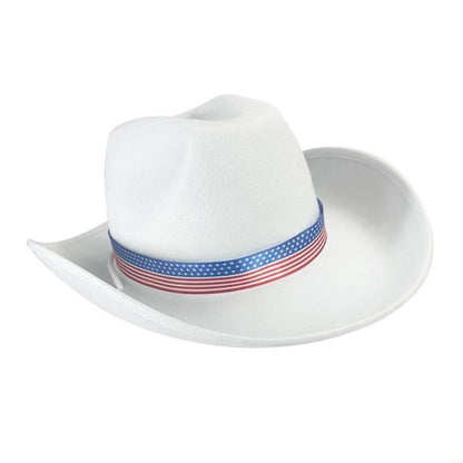 L5YA Elegant Homburg Hat with Unique Patriotic Band Flat Wide Brimmed Hat Surprise Gifts Headwear for Vacation Photo Props