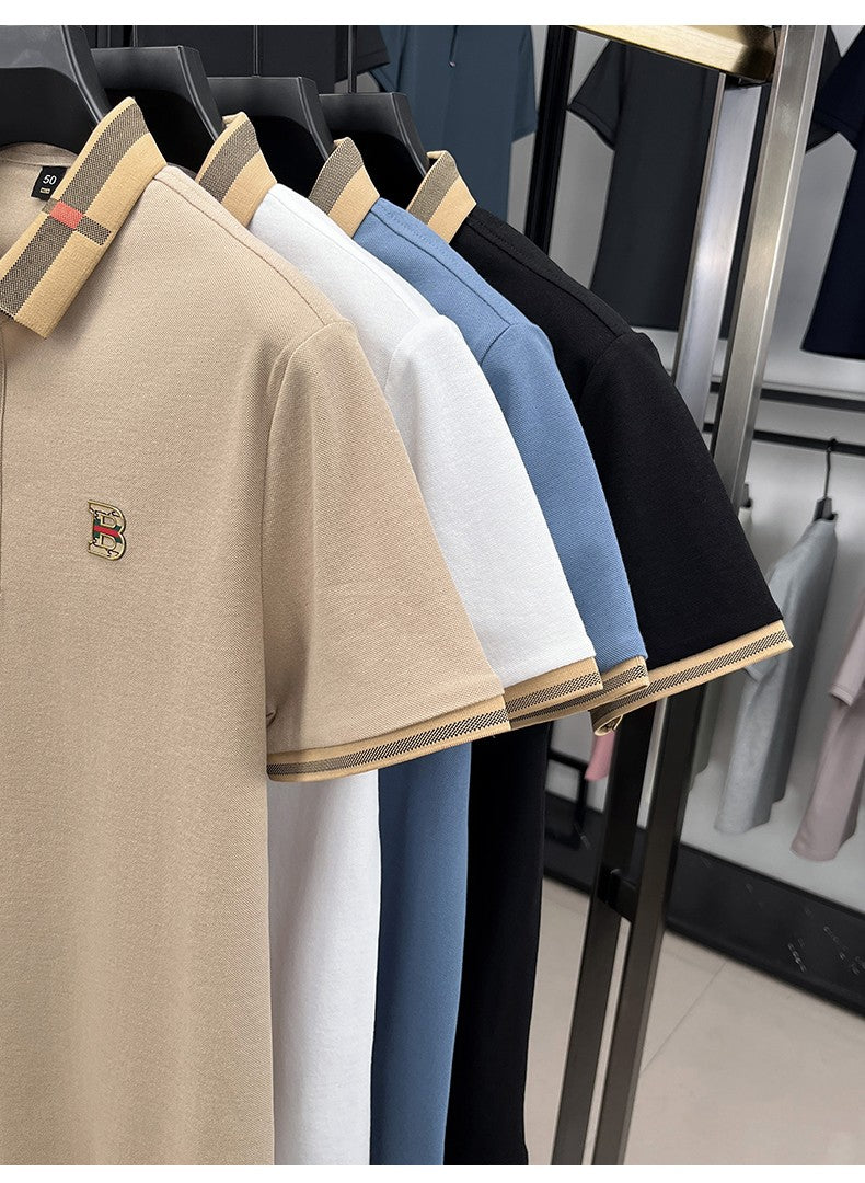 New men's fashionable short sleeved summer designer exquisite craftsmanship embroidery stand collar polo business casual T-shirt