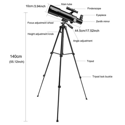 BORWOLF AZ80400 Telescópios Astronômicos para Adultos, Abertura de 80mm Montagem AZ de 400mm 200X HD para Observação da Lua, Estrelas e Pássaros