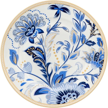 Bone China Dinnerware Set of 24 for 6 pers. Dessert Plate Dinner Plate Soup Plate with Serving Bowls (Melodie de Fleurs)