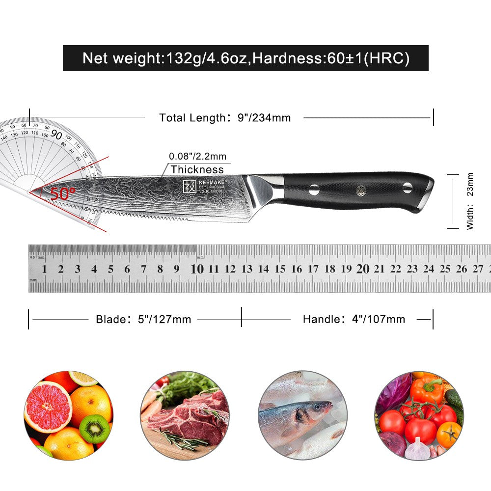 Conjunto de Facas de Cozinha KEEMAKE Design Faca de Utilidade Japonesa para Chef Faca de Corte de Aço Damasco de Alto Carbono para Vegetais e Carnes
