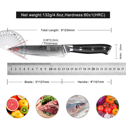 Conjunto de Facas de Cozinha KEEMAKE Design Faca de Utilidade Japonesa para Chef Faca de Corte de Aço Damasco de Alto Carbono para Vegetais e Carnes