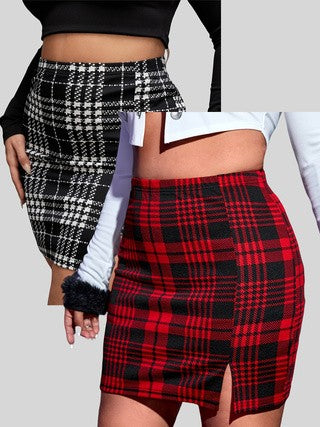 Women's fashionable new checked casual versatile women's large-sized mid-length skirt, two-piece set