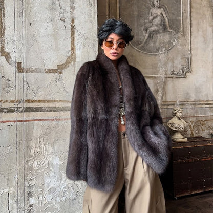 Casual Medium-length Fur Coat Women Fashion Lapel Hidden Button Loose Elegant Warm Outwear 2025 Fashion Office Commute Overcoat