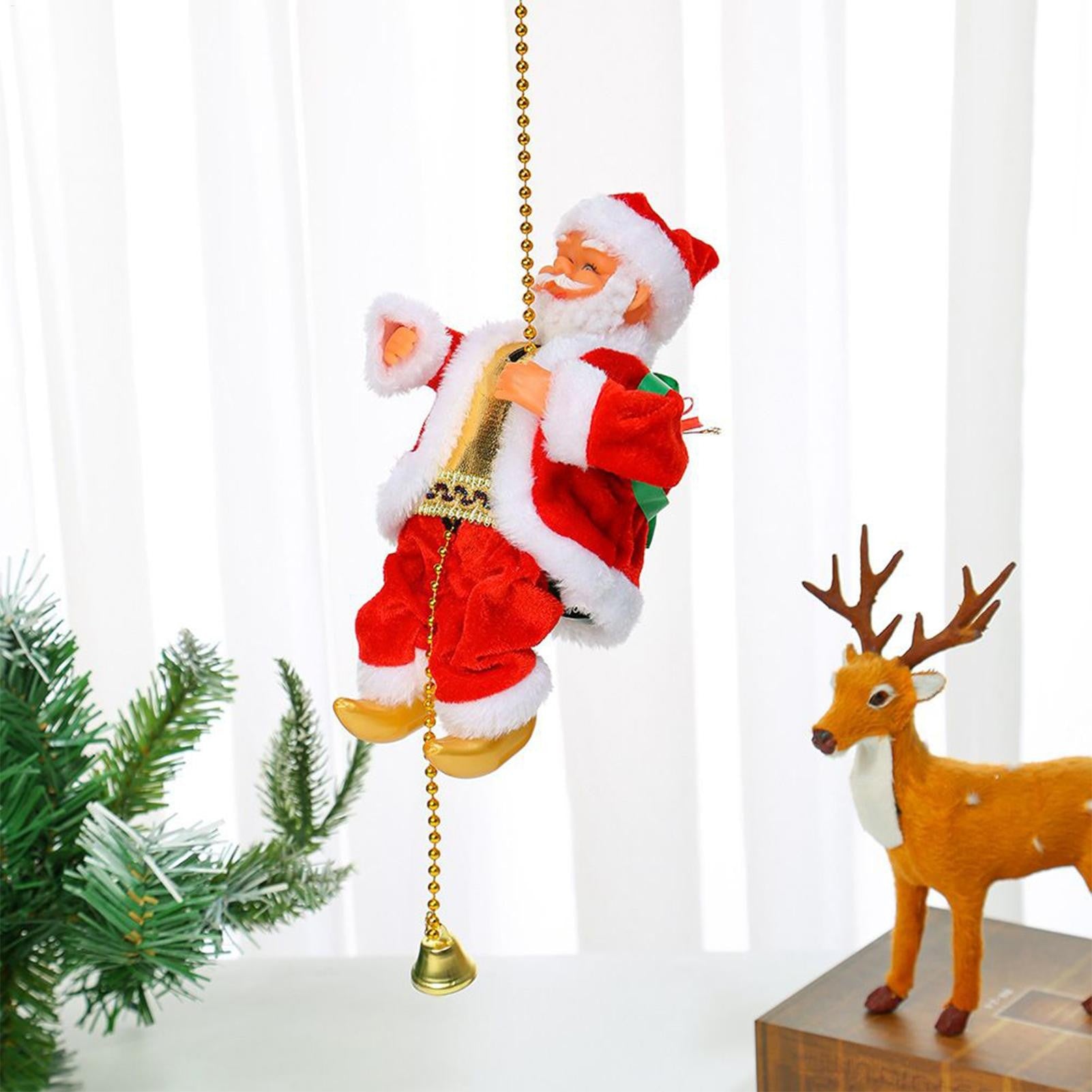 Santa Claus Climbing Rope Musical Electric Christmas Decor for Holiday Party Home Office Living Room Apartment Decorations