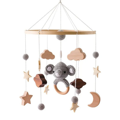 Caixa de Música de Berço Giratória para Bebê Brinquedos Suspensos de Grão de Madeira 360° Móbile de Berço Musical para Recém-Nascidos 0-12 Meses Chocalhos de Bebê