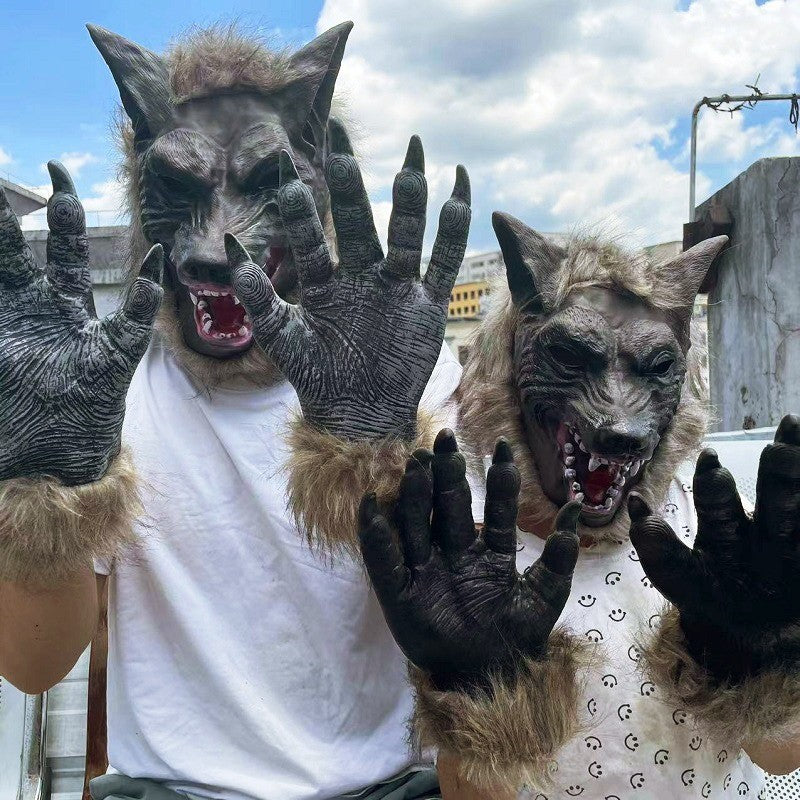 Halloween Creepy Wolf Cosplay Wolf Mask Werewolf Claws Set Gloves Terror Devil Fancy Headdress Performance Props Party Dress Up