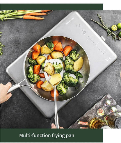 Panela de Fritar Aço Inoxidável 304, Antiaderente para Bife, Panela de Cozinha sem Revestimento para Fogão a Gás e Cooktop de Indução