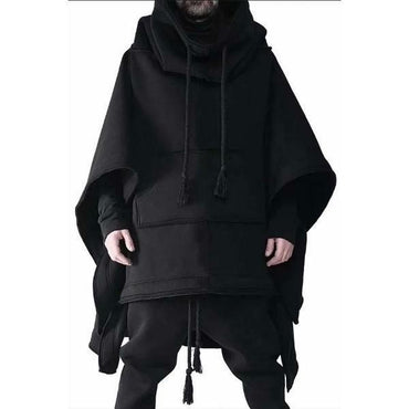 Men's Personality Cape Cape Long Bat Sleeve Coat Cape Hoodie Short Front Long Back
