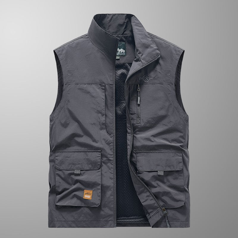 Colete Masculino de Pesca Casual Acolchoado Confortável para o Outono e Primavera, Cor Sólida, Sem Mangas, Para Homens, Corta-Vento