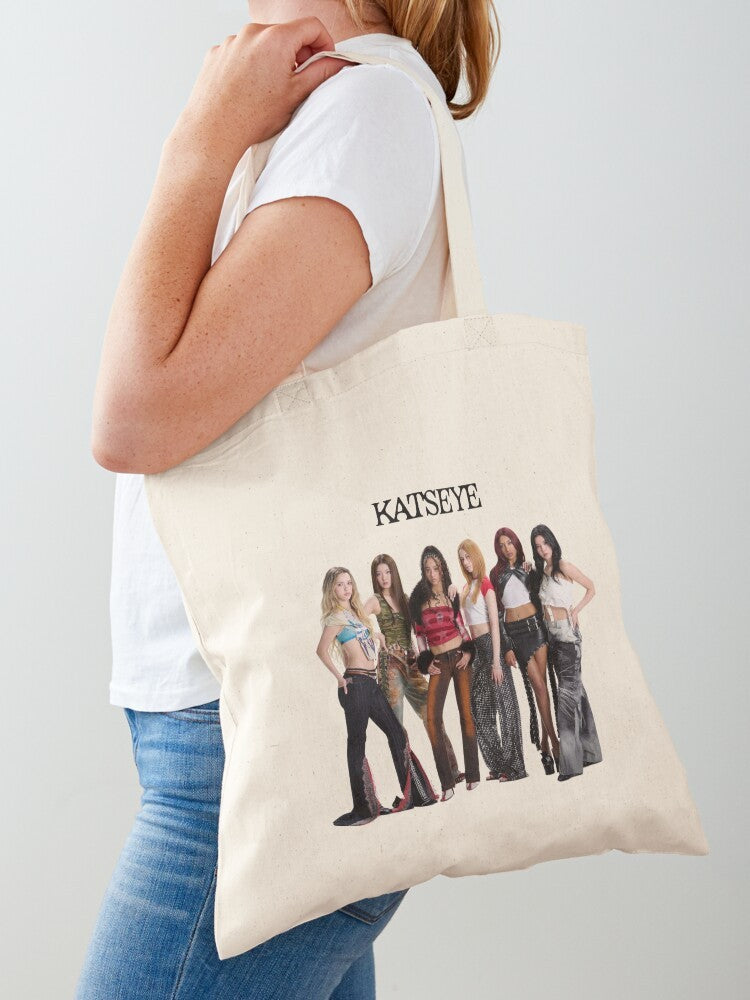 Korean Kpop Katseye Tote Bag Shopping Bag Print Original Design White Unisex Travel Canvas Casual Bag Commuting Portable Handbag