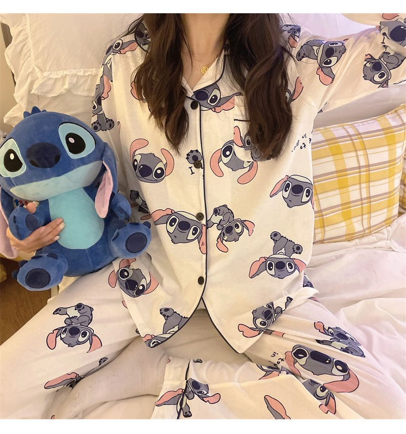 Hot Stitch Disney Faux Cotton Pajamas Spring Autumn Cartoon Female Pyjamas Kawaii Suit Long Sleeves Winter Home Sleepwear Gift