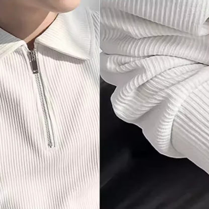 Autumn Vintage Polo Collar Sweater Men's Thickened Loose-Fit Half Zipper Knitwear New Anti-Pilling Flip Pullover Knit Sweaters