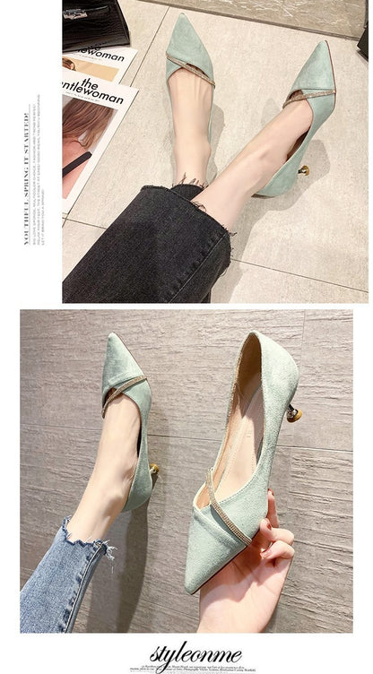 Four Seasons Women's Suede High Heels 2024 New Pointed Stiletto Fashion Sexy Black Wedding Shoes Office Lady Shoes