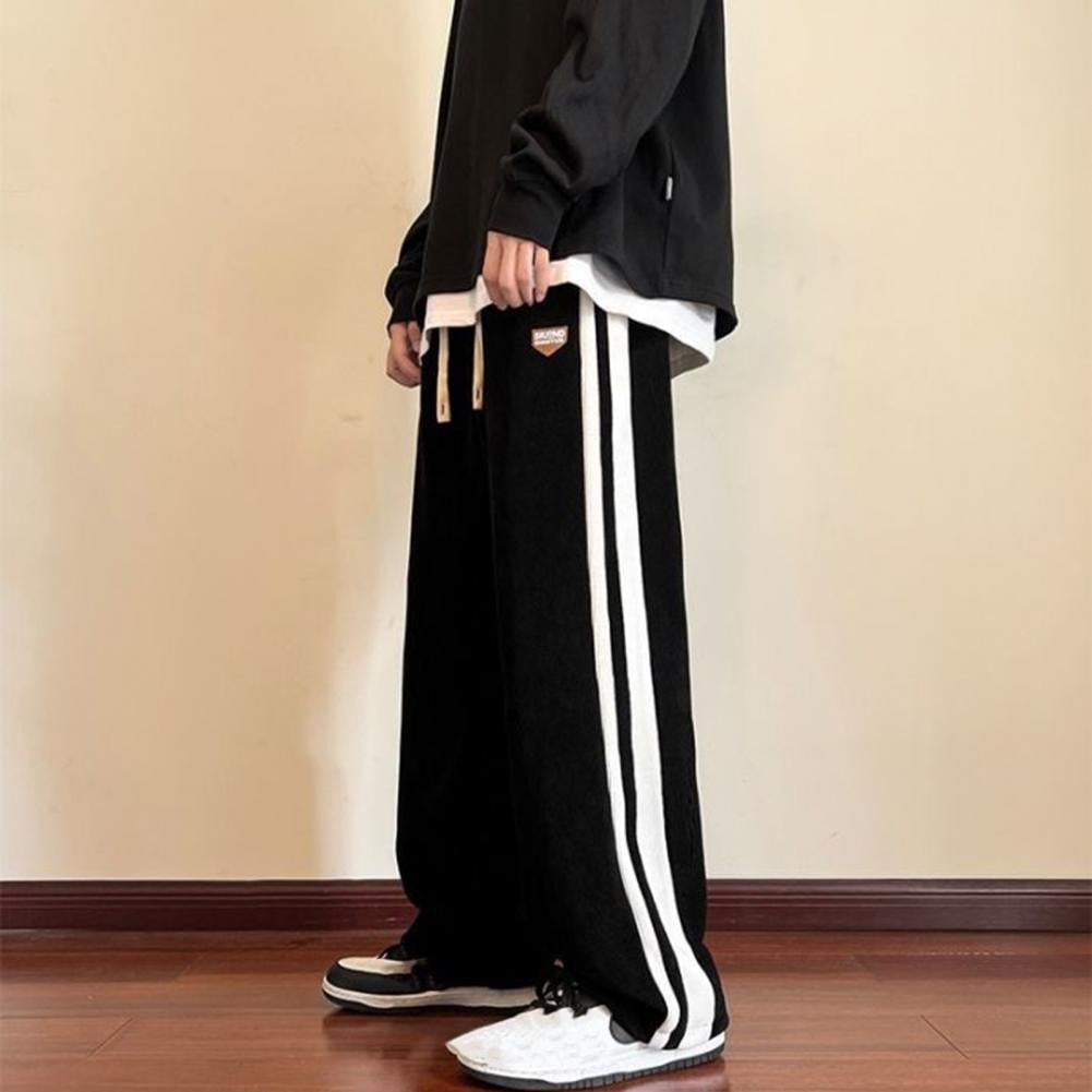 Casual Loose Fit Trousers Men's Thick Plush Wide Leg Sweatpants with Drawstring Waist Casual Streetwear for Hip for Comfort