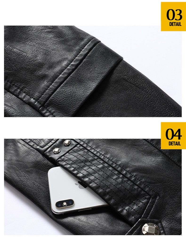 Autumn Winter New Fashion Men's Solid Color Simple Basic Casual Trendy Stand Collar Zipper Faux Leather Coats Male Jackets Tops