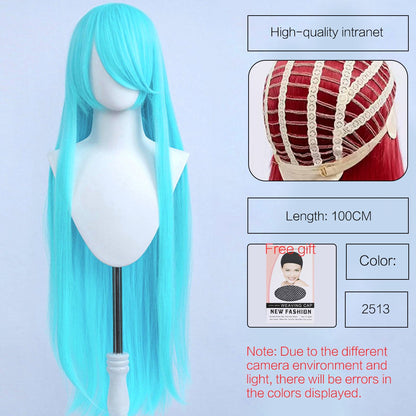 Synthetic Cute Cosplay Wig 40-inch Oblique Bangs Anime Costume Long Straight Lolita Wig Party Wig