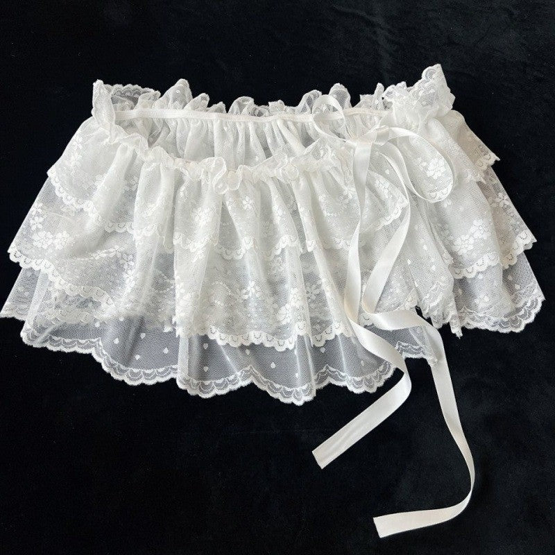 Korean Ins Unique Lace Layered Gauze Skirts Lace Trim A-Line Short Cloth Mini Waist Skirts Harajuku Girl's White Skirts Y2K