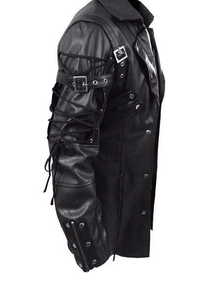 Fashion Black Pu Leather Trench Coat Men Winter Gothic Steampunk Leather Motorcycle Jacket Male Outwear EU Size XXXXXL