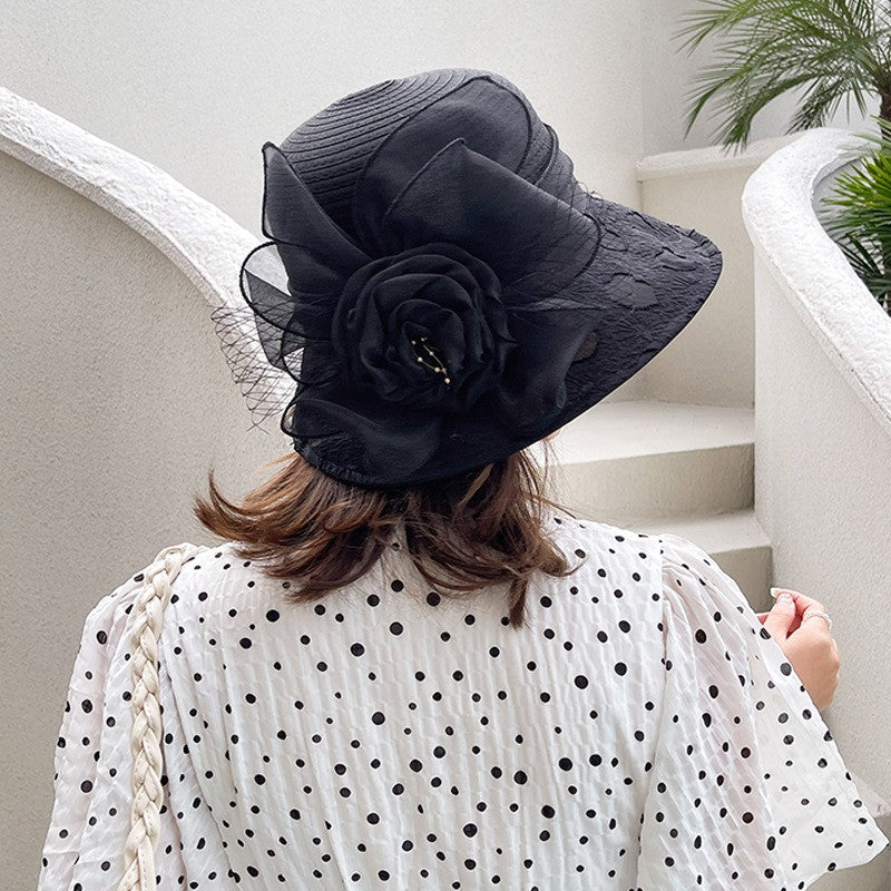 Novos Chapéus Fascinators Femininos Chapelaria Elegante Laço Aba Larga Chapéu Bucket Fedora Feminino Boné de Sol Dobrável de Verão Presente