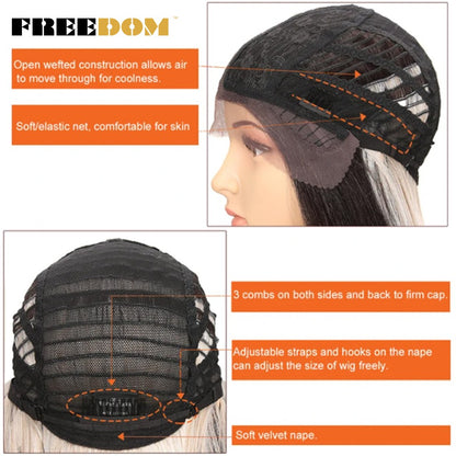Peruca frontal de renda sintética FREEDOM para mulheres, 38 polegadas, longa, lisa, ombré, marrom, vermelho, gengibre, destaque, perucas frontais de renda, peruca de cosplay
