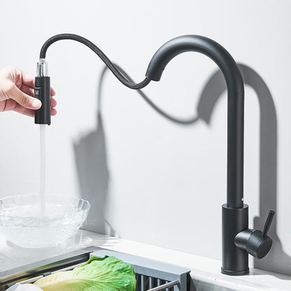Torneira Misturadora de Cozinha Monocomando Quente e Frio com Bico Extensível e Duas Funções, Montada na Bancada