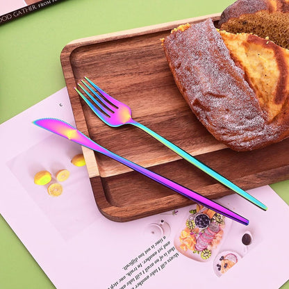 Conjunto de Talheres de Aço Inoxidável 16 Peças Rainbow para Jantar Faca Garfo de Bolo Colher Conjunto de Talheres de Mesa de Cozinha