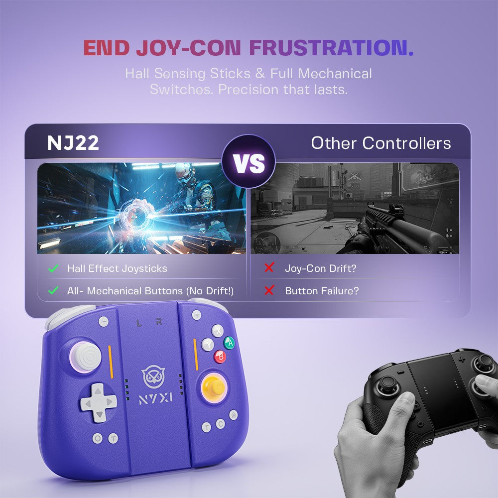 NYXI Hyperion 3 Hall Effect Controller No Drift, Full Mechanical Switches, 9-Axis Gyro, Magnetic Joypad for Nintendo Switch 2, Wireless Gamepad Purple
