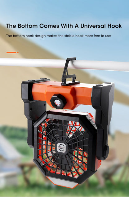 2024 New 7800 mA High-Capacity Portable Fan Rechargeable Desk Camping Fan with LED Light and Hook Outdoor Fan for Tent Car Trip