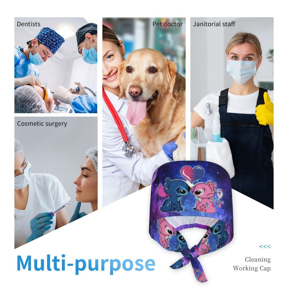 Custom Retro Cartoon Cleaning Working Cap Comfortable  Stitch Ohana Scrub Cap Surgicals Hat Nurse Scrubs Hat For Dentist